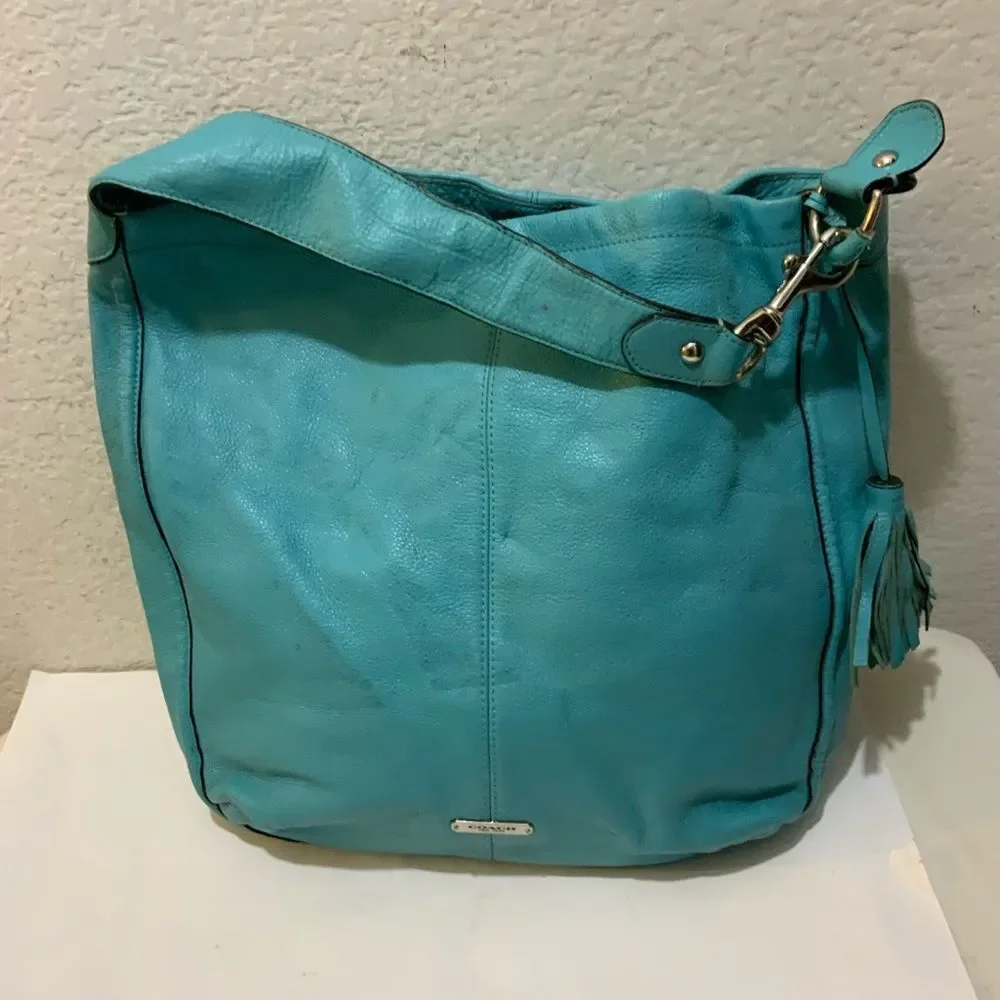 Coach F23309 Avery Leather‎ Hobo in Silver/ Turquoise.